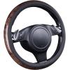 imageCAR PASS Wood Grain Microfiber Leather Steering Wheel Cover Universal Fit for 14 1215 inch Beige Steering Wheel AntiSlip Veins Design CarsSuvsMiniVans Sedans Beigeblack