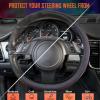imageCAR PASS Wood Grain Microfiber Leather Steering Wheel Cover Universal Fit for 14 1215 inch Beige Steering Wheel AntiSlip Veins Design CarsSuvsMiniVans Sedans Beigeblack