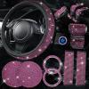 imageCAR PASS 11 PCS Bling Car Accessories for Women Sparkly Rhinestone Diamond Steering Wheel Cover Bling Seat Belt Cushion Glitter Shift Knob Cover Car Cup Holder Coaster Cute Interior Sets SilverPink Diamond