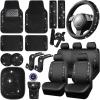 imageCAR PASS 23 PCS Bling Car Accessories Set for Women Leather Car Seat Covers Full Set Sparkly Rhinestone15 Steering Wheel Covers Shining Diamond Car Floor Mats Cute Car Interior Sets Silver DiamondBlack Diamond