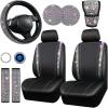 imageCAR PASS Bling Diamond Leather Car Seat Covers Sets 11 pcs Bling Car Accessories for Women Sparkly Rhinestone Steering Wheel Cover Sets Glitter Cute Car Interior Sets for Women Girl Silver DiamondBedazzed Diamond