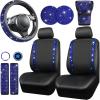 imageCAR PASS Bling Diamond Leather Car Seat Covers Sets 11 pcs Bling Car Accessories for Women Sparkly Rhinestone Steering Wheel Cover Sets Glitter Cute Car Interior Sets for Women Girl Silver DiamondBlue Diamond