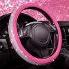 imageCAR PASS Bling Diamond Leather Steering Wheel Cover with Bling Sparkly Crystal Glitter Rhinestones Universal Fit 145in15in Car Wheel Protector for Women Girl Fit SuvsVansSedansCarTrucks SilverPink Leather Diamond