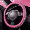 imageCAR PASS Bling Diamond Leather Steering Wheel Cover with Bling Sparkly Crystal Glitter Rhinestones Universal Fit 145in15in Car Wheel Protector for Women Girl Fit SuvsVansSedansCarTrucks SilverPink 36