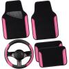 imageCAR PASS Faux Leather Steering Wheel Cover and Waterproof Car Floor MatsUniversal Car Combo Fit for 95 SedanSUVCars14515inch Sporty AntiSlip Safety Comfortable DesignAll BlackPink