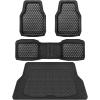 imageCAR PASS Heavy Duty Rubber Car Mats Deep Dish AllWeather Floor Mat for Car Full Set Durable AntiSlip 3D Rhombus Waterproof Trim to Fit Liner Universal Fit AutomotiveSedanSUVTruck 3 Piece BlackBlack With Cargo Liners