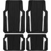 imageCAR PASS Heavy Duty Rubber Car Mats Metallic Aluminum Film All Weather Floor Mats Waterproof Universal Trim to Fit Automotive SUV Sedan Van 4 Piece Anodized Deep Dish TwoTone Sporty Black Red ChromeBlack and White