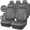 imageCAR PASS Leather Seat Covers Full Set Universal Water Resistant 3D Foam Back Support Luxury Comfort Automotive 5 Seat Covers All Season Fit for SUVSedanVan Airbag Compatible ElegancePure BlackAll Gray