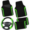 imageCAR PASS Leather Steering Wheel Cover and Waterproof Car Floor MatsMicrofiber Universal Car Combo Fit for 95 SedanSUVCars14515inch Sporty AntiSlip Safety Comfortable DesignCarbon Fiber BlackBlackFluorescence Green