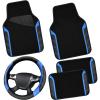 imageCAR PASS Leather Steering Wheel Cover and Waterproof Car Floor MatsMicrofiber Universal Car Combo Fit for 95 SedanSUVCars14515inch Sporty AntiSlip Safety Comfortable DesignCarbon Fiber BlackBlackBlue