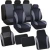 imageCAR PASS Line Rider Sporty Car Seat Covers Full Set with 4Pcs Waterproof Car Floor Mats Universal Fit Airbag Compatible Automotive Interior Covers for Sedans TrucksVansSUV Combo Set Black ampamp GrayBlack  Gray