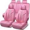 imageCAR PASS Nappa PU Leather Seat Covers Full Set Cushioned 3D Foam Leather seat Covers Waterproof LuxuryUniversal Fit for SUV Pickup Trucks Full Coverage Black and CharcoalPink