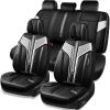 imageCAR PASS Nappa PU Leather Seat Covers Full Set Cushioned 3D Foam Leather seat Covers Waterproof LuxuryUniversal Fit for SUV Pickup Trucks Full Coverage Black and CharcoalBlack Silver