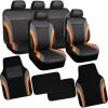 imageCAR PASS Premium Carbon Fiber Leather Car Seat Covers Full Set and Waterproof Car Floor MatsAirbag CompatibleAutomotive Interior Covers for SedansTrucksVansSUV with Car Carpet MatsBlackBlack and Orange