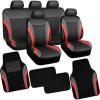 imageCAR PASS Premium Carbon Fiber Leather Car Seat Covers Full Set and Waterproof Car Floor MatsAirbag CompatibleAutomotive Interior Covers for SedansTrucksVansSUV with Car Carpet MatsBlackBlack and Red