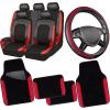 imageCAR PASS Rainbow Waterproof Universal Fit Faux Leather Car Carpet AntiSlip Nibbed Backing Floor Mats for SUV VansSedansTrucks Automotive Set of 4 for WomenampampCute Girly Black with PinkRed Combo leaher