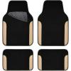 imageCAR PASS Rainbow Waterproof Universal Fit Faux Leather Car Carpet AntiSlip Nibbed Backing Floor Mats for SUV VansSedansTrucks Automotive Set of 4 for WomenampampCute Girly Black with PinkBeige