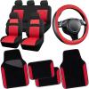 imageCAR PASS Rainbow Waterproof Universal Fit Faux Leather Car Carpet AntiSlip Nibbed Backing Floor Mats for SUV VansSedansTrucks Automotive Set of 4 for WomenampampCute Girly Black with PinkRed Combo
