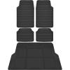 imageCAR PASS Rubber Car MatsCar Floor Mats All WeatherCar Mats Full Set 4PieceWaterproof Automotive Floor Mats Trim to Fit for Most Cars Sedans SUVs VansHeavy Duty AntiSlip Easy Clean All BlackBlack With Cargo Liners