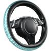imageCAR PASS Sporty Quilting Leather Universal Fit Steering Wheel CoverFit for SuvsVansSedansTrucks for 147quot to 15quotBlack ampamp Graygreen