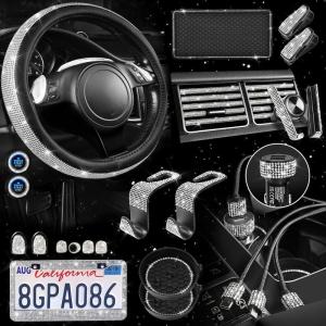 imageCAR PASS 30 PCS Bling Car Accessories Set for Women Bling Steering Wheel Covers 15 Inch Shining Rhinestone License Plate Frame Sparkly Diamond Phone Holder Cute Interior Set Decorations SilverSilver