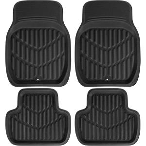 imageCAR PASS 4 Piece Leather Car Floor Mats 3D Cute Girly Waterproof All Weather Car Mat Full Set Universal Trim to Fit ampamp AntiSlip Burr Bottom ampamp Light Easy Clean for SUV Truck Auto Sedan VanPinkAll Black PVC