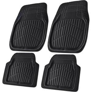 imageCAR PASS 4 Piece Leather Car Floor Mats 3D Cute Girly Waterproof All Weather Car Mat Full Set Universal Trim to Fit ampamp AntiSlip Burr Bottom ampamp Light Easy Clean for SUV Truck Auto Sedan VanPinkfull black