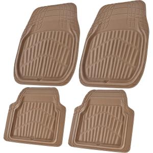 imageCAR PASS 4 Piece Leather Car Floor Mats 3D Cute Girly Waterproof All Weather Car Mat Full Set Universal Trim to Fit ampamp AntiSlip Burr Bottom ampamp Light Easy Clean for SUV Truck Auto Sedan VanPinkBeige