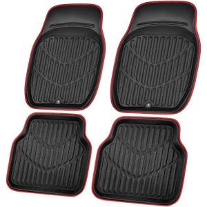 imageCAR PASS 4 Piece Leather Car Floor Mats 3D Cute Girly Waterproof All Weather Car Mat Full Set Universal Trim to Fit ampamp AntiSlip Burr Bottom ampamp Light Easy Clean for SUV Truck Auto Sedan VanPinkBlack And Red