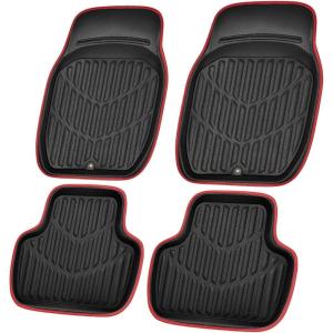 imageCAR PASS 4 Piece Leather Car Floor Mats 3D Cute Girly Waterproof All Weather Car Mat Full Set Universal Trim to Fit ampamp AntiSlip Burr Bottom ampamp Light Easy Clean for SUV Truck Auto Sedan VanPinkblack red