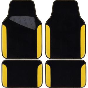 imageCAR PASS Beige Leather ampamp Waterproof Car Carpet Floor Mats Universal Car Mats Fit for SUVVanssedans TrucksSet of 4pcs Car Carpet with AntiSlip nibbs Driver Heel Pad All BeigeBlack and Yellow