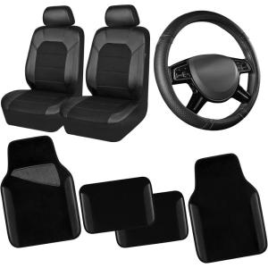 imageCAR PASS Beige Leather ampamp Waterproof Car Carpet Floor Mats Universal Car Mats Fit for SUVVanssedans TrucksSet of 4pcs Car Carpet with AntiSlip nibbs Driver Heel Pad All Beigeblack combo sets