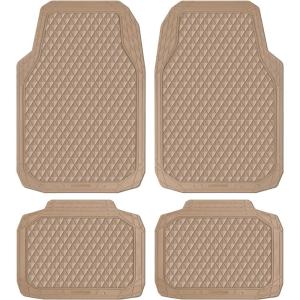 imageCAR PASS Black Rubber Car Mats AllWeather Floor Mats Full Set Durable AntiSlip 3D Rhombus Waterproof Automotive Pad Trim to Fit Liner Universal Fit for Sedan SUV Truck Van 4 Pcs All Black RubberBeige Rubber