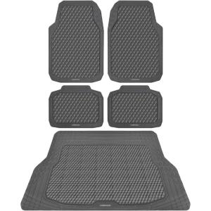 imageCAR PASS Black Rubber Car Mats AllWeather Floor Mats Full Set Durable AntiSlip 3D Rhombus Waterproof Automotive Pad Trim to Fit Liner Universal Fit for Sedan SUV Truck Van 4 Pcs All Black RubberGray With Cargo Liners