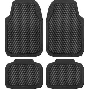 imageCAR PASS Black Rubber Car Mats AllWeather Floor Mats Full Set Durable AntiSlip 3D Rhombus Waterproof Automotive Pad Trim to Fit Liner Universal Fit for Sedan SUV Truck Van 4 Pcs All Black RubberBlack Rubber