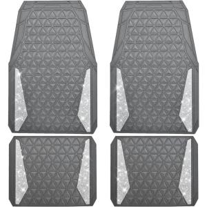 imageCAR PASS Bling Car Mats Diamond Rubber Floor Mats Full Set AntiSlip 3D Rhombus Waterproof Trim to Fit Liner Universal Glitter Crystal Sparkly Shining Rhinestone Girl Women SUV Sedan Van Pink RubberGray Rubber