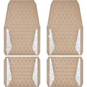 imageCAR PASS Bling Car Mats Diamond Rubber Floor Mats Full Set AntiSlip 3D Rhombus Waterproof Trim to Fit Liner Universal Glitter Crystal Sparkly Shining Rhinestone Girl Women SUV Sedan Van Pink RubberBeige Rubber