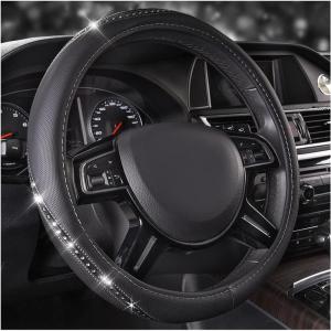 imageCAR PASS Bling Diamond Black Leather Steering Wheel Cover Studded Crystal Rhinestones Universal Fit 14quot 1215quot Glitter for Women Sparkle Girl Fit SuvsVansSedansCarTrucks Silver DiamondSilver Diamond