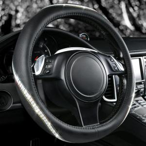 imageCAR PASS Bling Diamond Black Leather Steering Wheel Cover Studded Crystal Rhinestones Universal Fit 14quot 1215quot Glitter for Women Sparkle Girl Fit SuvsVansSedansCarTrucks Silver DiamondMulticolor Diamond