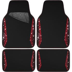 imageCAR PASS Bling Diamond Car Floor Mat Shining Rhinestones Carpet Sparkly Glitter Crystal AntiSlip PVC Heel Pad Automotive Universal Fit for SUV Sedan Car Van 4pcs for Girl Cute Women Black SilverRed Diamond
