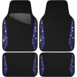 imageCAR PASS Bling Diamond Car Floor Mat Shining Rhinestones Carpet Sparkly Glitter Crystal AntiSlip PVC Heel Pad Automotive Universal Fit for SUV Sedan Car Van 4pcs for Girl Cute Women Black SilverBlue Diamond