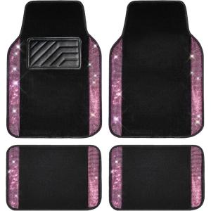 imageCAR PASS Bling Diamond Car Floor Mats Shining Rhinestone Carpet Sparkly Glitter Crystal with AntiSlip PVC Heel Pad Waterproof Universal Fit Automotive SUVSedanVanCute Girl Women4pcs Black SliverPink Diamond