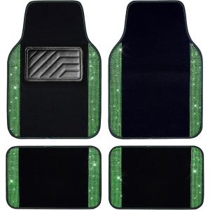 imageCAR PASS Bling Diamond Car Floor Mats Shining Rhinestone Carpet Sparkly Glitter Crystal with AntiSlip PVC Heel Pad Waterproof Universal Fit Automotive SUVSedanVanCute Girl Women4pcs Black SliverGreen Diamond