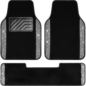 imageCAR PASS Bling Diamond Car Floor Mats Shining Rhinestone Carpet Sparkly Glitter Crystal with AntiSlip PVC Heel Pad Waterproof Universal Fit Automotive SUVSedanVanCute Girl Women4pcs Black SliverBlack Silver