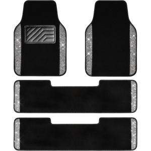 imageCAR PASS Bling Diamond Car Floor Mats Shining Rhinestone Carpet Sparkly Glitter Crystal with AntiSlip PVC Heel Pad Waterproof Universal Fit Automotive SUVSedanVanCute Girl Women4pcs Black SliverBlack White