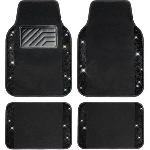 imageCAR PASS Bling Diamond Car Floor Mats Shining Rhinestone Carpet Sparkly Glitter Crystal with AntiSlip PVC Heel Pad Waterproof Universal Fit Automotive SUVSedanVanCute Girl Women4pcs Black SliverBlack Diamond