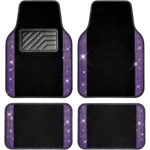 imageCAR PASS Bling Diamond Car Floor Mats Shining Rhinestone Carpet Sparkly Glitter Crystal with AntiSlip PVC Heel Pad Waterproof Universal Fit Automotive SUVSedanVanCute Girl Women4pcs Black SliverViolet Diamond