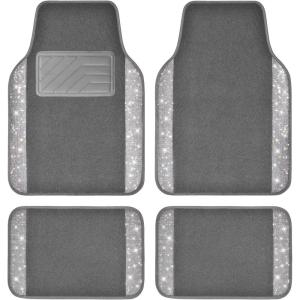 imageCAR PASS Bling Diamond Car Floor Mats Shining Rhinestone Carpet Sparkly Glitter Crystal with AntiSlip PVC Heel Pad Waterproof Universal Fit Automotive SUVSedanVanCute Girl Women4pcs Black SliverGray