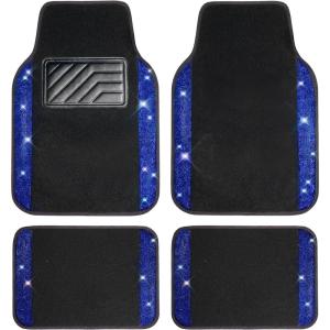 imageCAR PASS Bling Diamond Car Floor Mats Shining Rhinestone Carpet Sparkly Glitter Crystal with AntiSlip PVC Heel Pad Waterproof Universal Fit Automotive SUVSedanVanCute Girl Women4pcs Black SliverBlue Diamond
