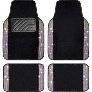 imageCAR PASS Bling Diamond Car Floor Mats Shining Rhinestone Carpet Sparkly Glitter Crystal with AntiSlip PVC Heel Pad Waterproof Universal Fit Automotive SUVSedanVanCute Girl Women4pcs Black SliverColorful Diamond